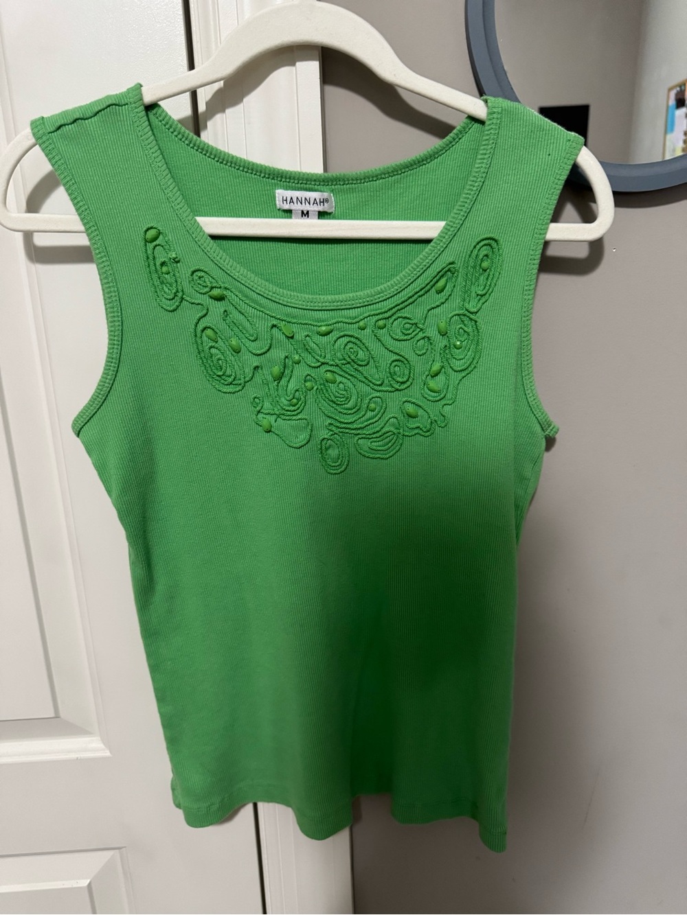 Hannah Bright Green Embroidered Scoop Neck Tank